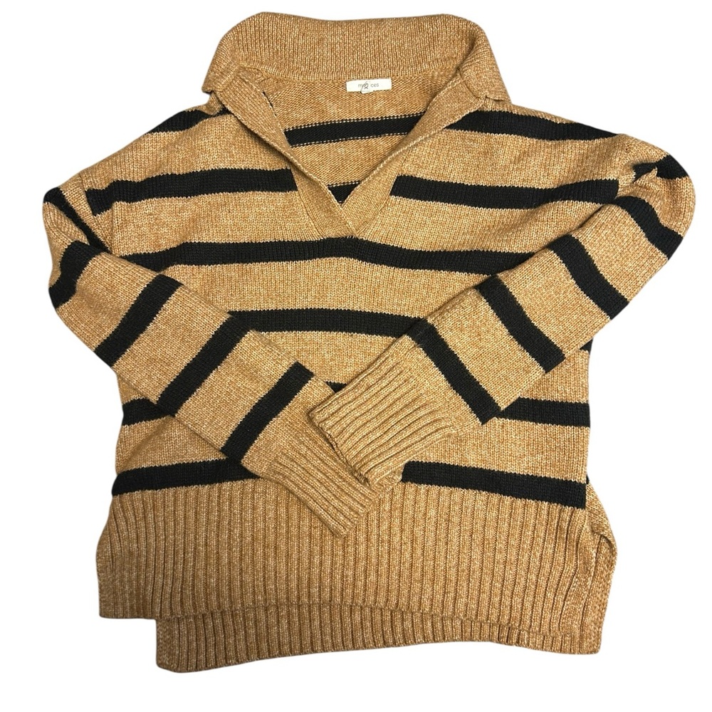 Maurices V-Neck Tan and Black Striped Sweater